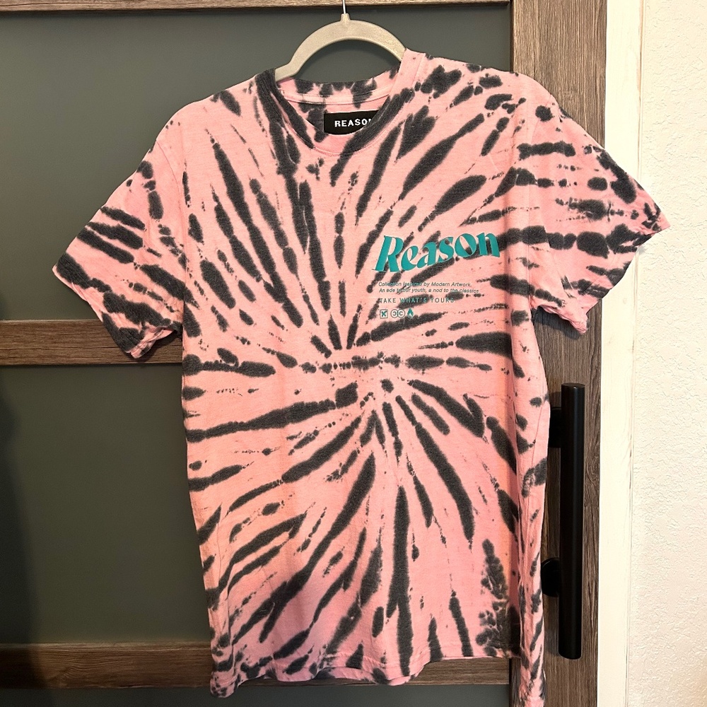 Reason Clothing | Pink/Gray Tie-Dye Short Sleeve Logo Tee-Size M
